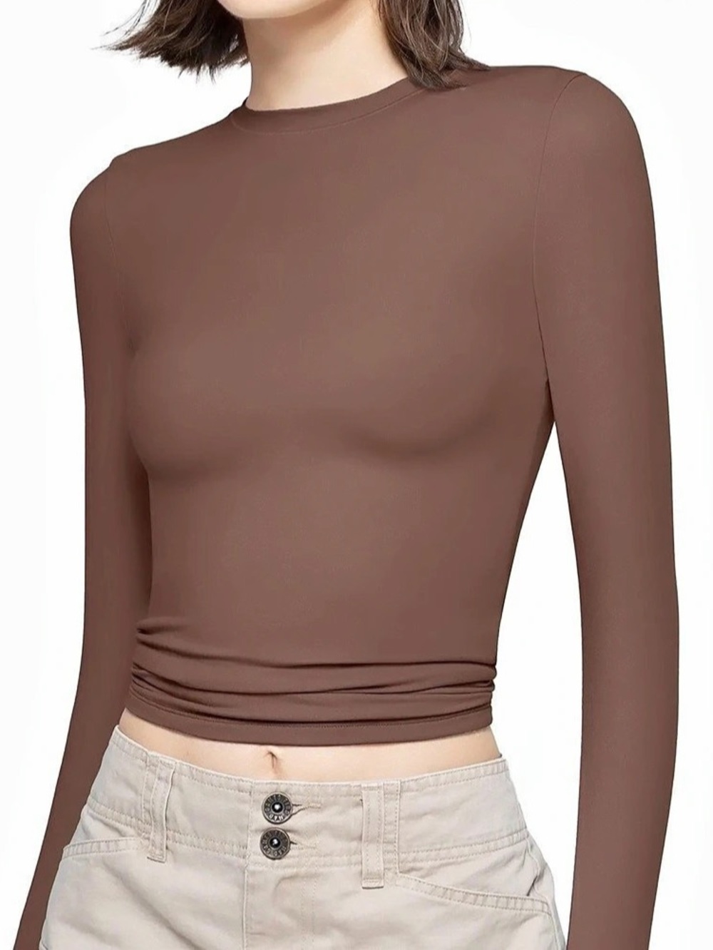 PUMIEY Crew Neck Long Sleeve Top in Brown